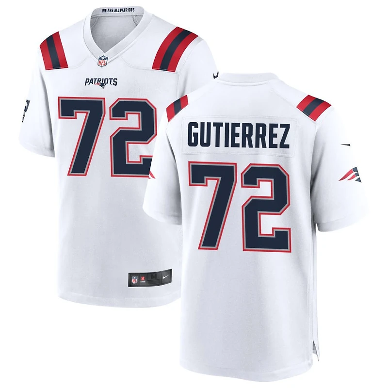 Sebastian Gutierrez Men's Nike White New England Patriots Custom Game Jersey