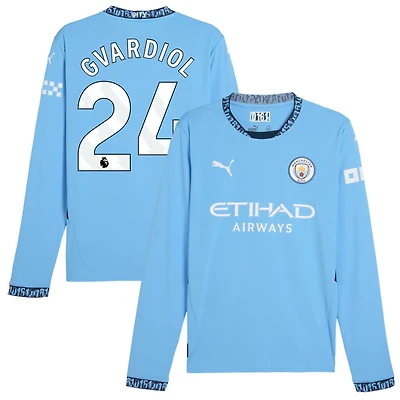 Josko Gvardiol Men's Puma Light Blue Manchester City 2024/25 Home Replica Long Sleeve Custom Jersey