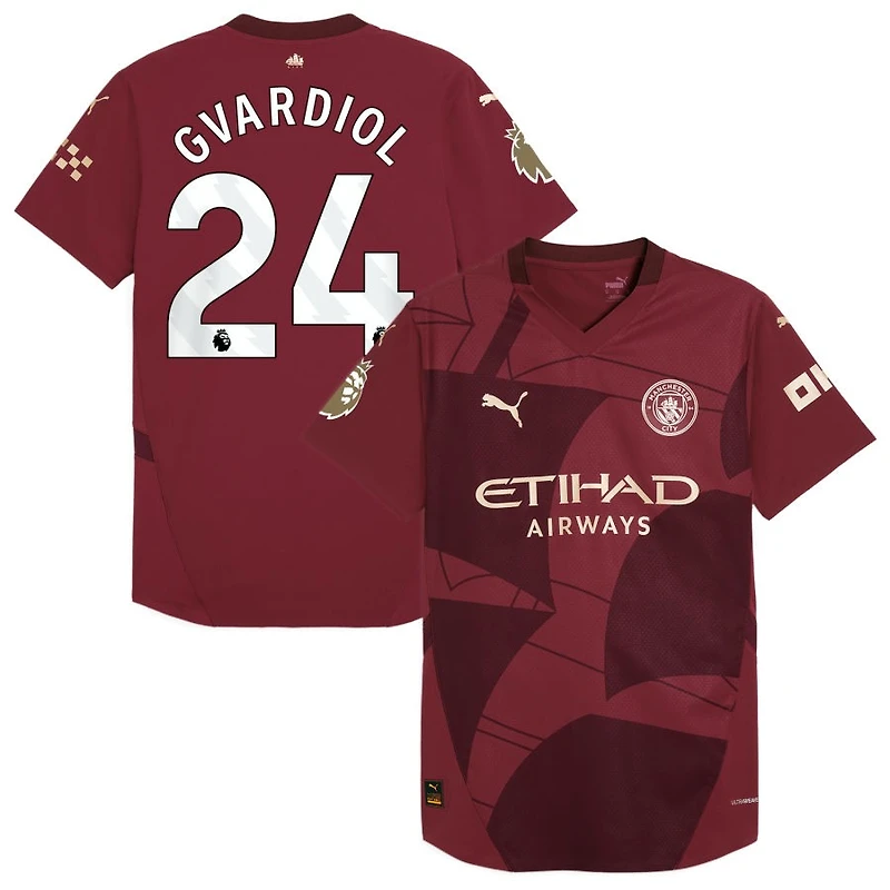 Josko Gvardiol Men's Puma  Burgundy Manchester City 2024/25 Third Authentic Custom Jersey