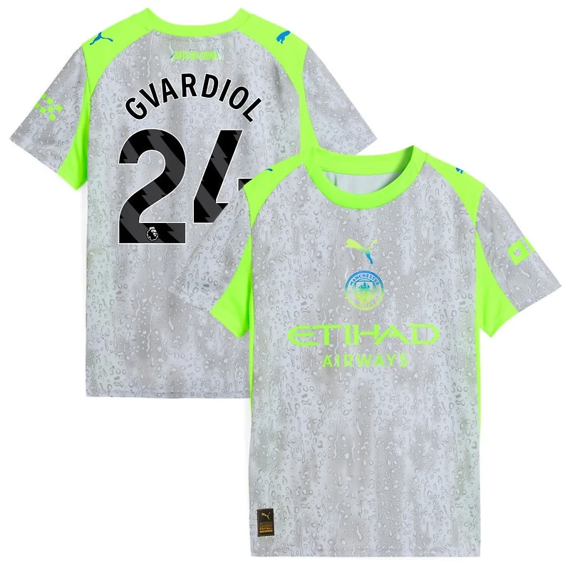 Josko Gvardiol Youth Puma Green/Neon Green Manchester City 2025/26 Third Replica Custom Jersey