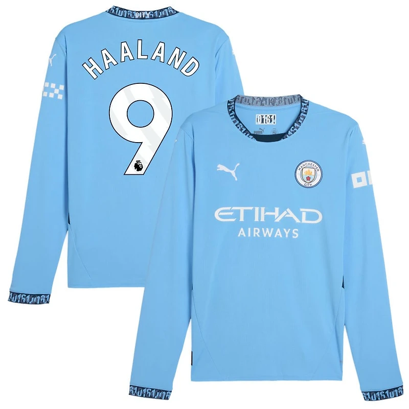 Erling Haaland Men's Puma Light Blue Manchester City 2024/25 Home Replica Long Sleeve Custom Jersey