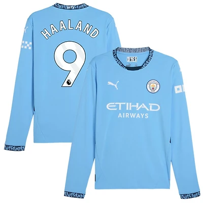 Erling Haaland Men's Puma Light Blue Manchester City 2024/25 Home Replica Long Sleeve Custom Jersey