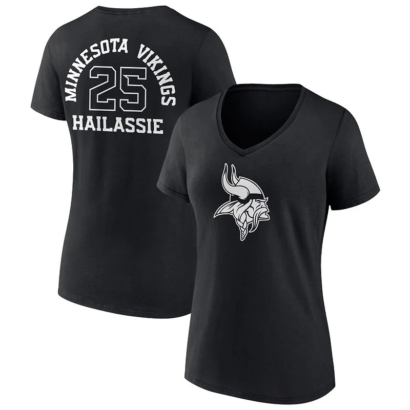 Women's Black Minnesota Vikings Personalized Name & Number Monochrome V-Neck T-Shirt