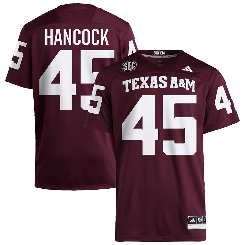 Levi Hancock Men's adidas  Maroon Texas A&M Aggies NIL Pick-A-Player Home Premier Football Jersey