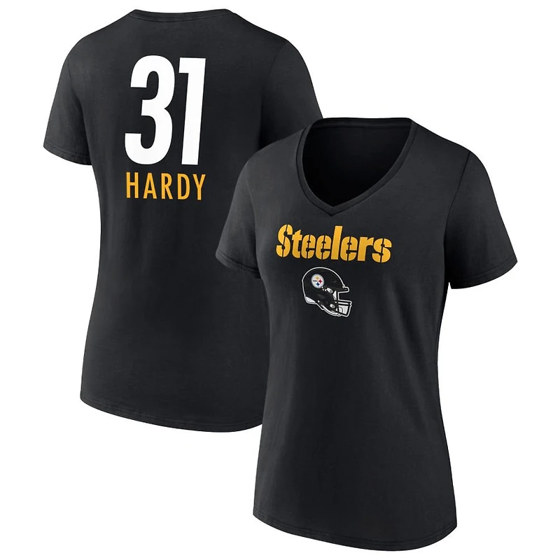 Women's Black Pittsburgh Steelers Personalized Name & Number Team Wordmark V-Neck T-Shirt