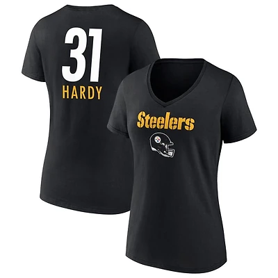 Women's Black Pittsburgh Steelers Personalized Name & Number Team Wordmark V-Neck T-Shirt