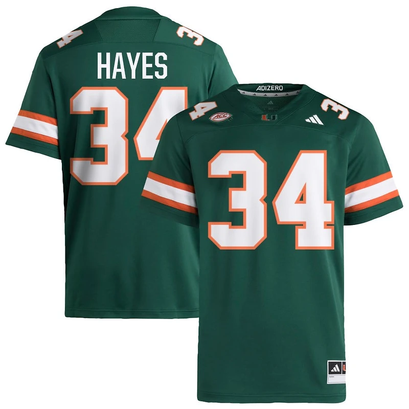 Adarius Hayes Men's adidas  Green Miami Hurricanes NIL Pick-A-Player Alternate Premier Football Jersey