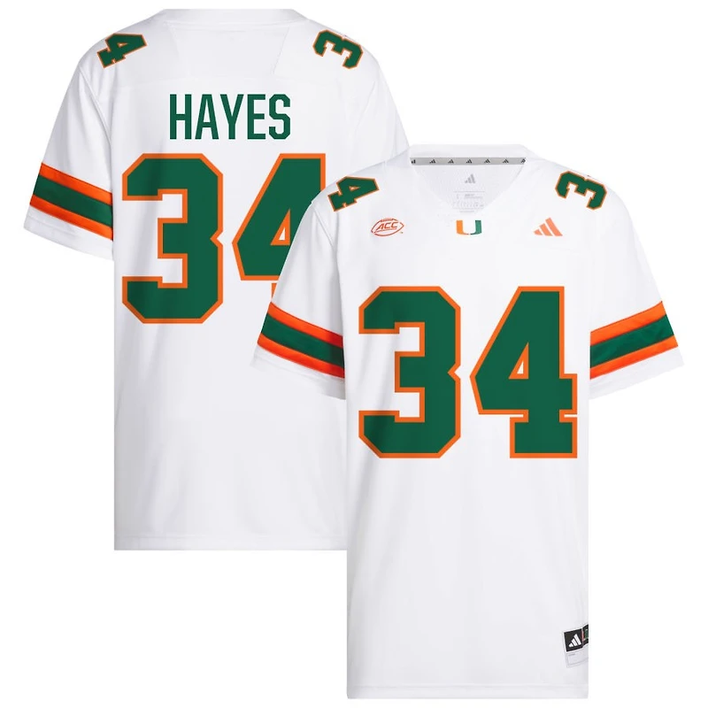 Adarius Hayes Men's adidas  White Miami Hurricanes NIL Pick-A-Player White Premier Football Jersey