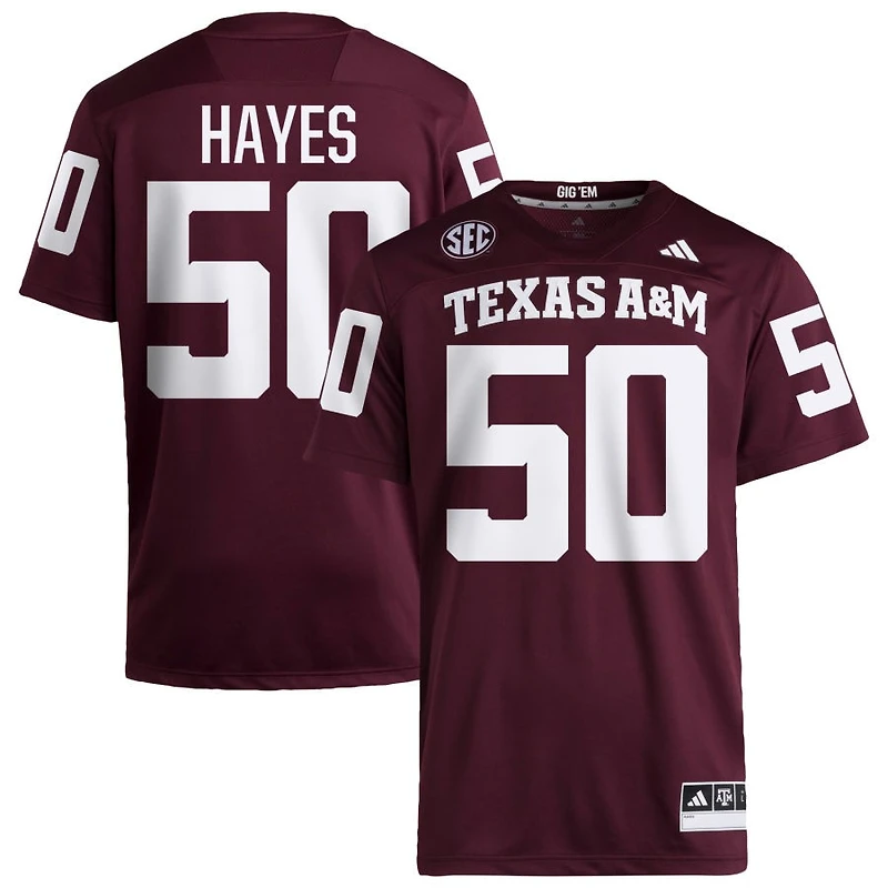 Dayon Hayes Men's adidas Maroon Texas A&M Aggies NIL Pick-A-Player Home Premier Football Jersey