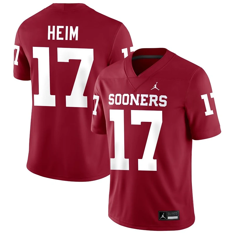 Taylor Heim Men's Jordan Brand Crimson Oklahoma Sooners NIL Pick-A-Player Football Replica Jersey