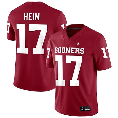 Taylor Heim Men's Jordan Brand Crimson Oklahoma Sooners NIL Pick-A-Player Football Replica Jersey