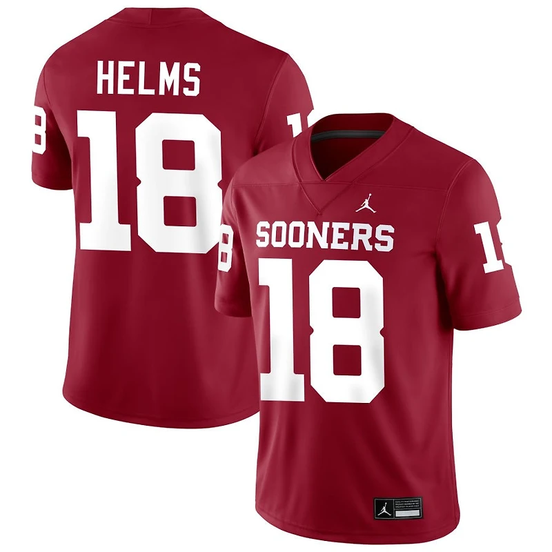 Kaden Helms Men's Jordan Brand Crimson Oklahoma Sooners NIL Pick-A-Player Football Replica Jersey