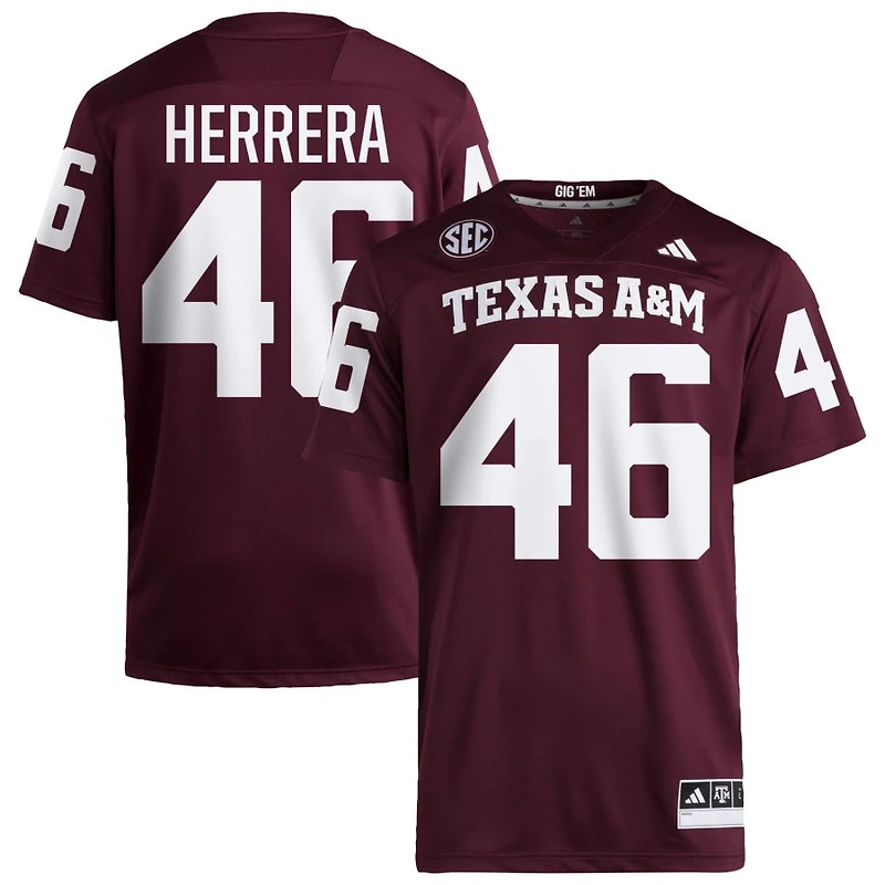 Aidan Herrera Men's adidas  Maroon Texas A&M Aggies NIL Pick-A-Player Home Premier Football Jersey