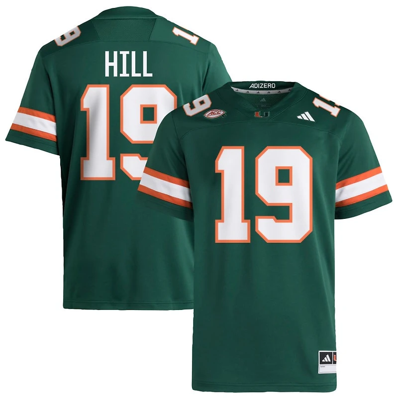Dyoni Hill Men's adidas Green Miami Hurricanes NIL Pick-A-Player Alternate Premier Football Jersey