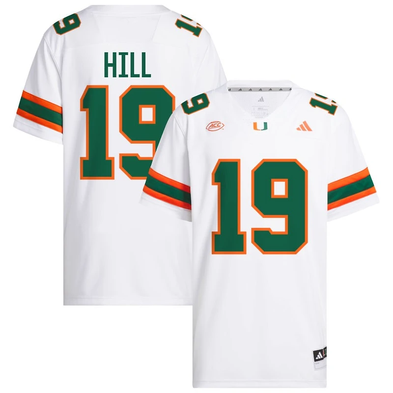 Dyoni Hill Men's adidas  White Miami Hurricanes NIL Pick-A-Player White Premier Football Jersey