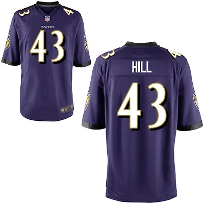 Justice Hill Youth Nike Purple Baltimore Ravens Custom Game Jersey