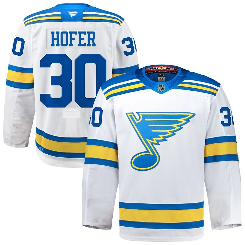 Joel Hofer Men's Fanatics White St. Louis Blues Away Authentic Pro Custom Jersey