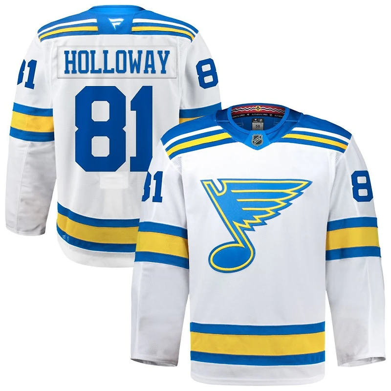Dylan Holloway Men's Fanatics White St. Louis Blues Away Authentic Pro Custom Jersey
