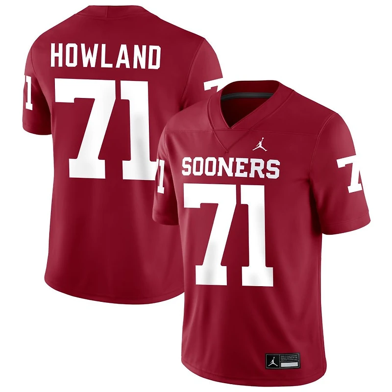 Logan Howland Men's Jordan Brand Crimson Oklahoma Sooners NIL Pick-A-Player Football Replica Jersey
