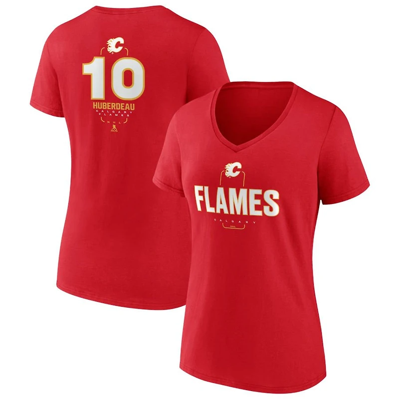Women's Red Calgary Flames Personalized Name & Number Midfielder V-Neck T-Shirt