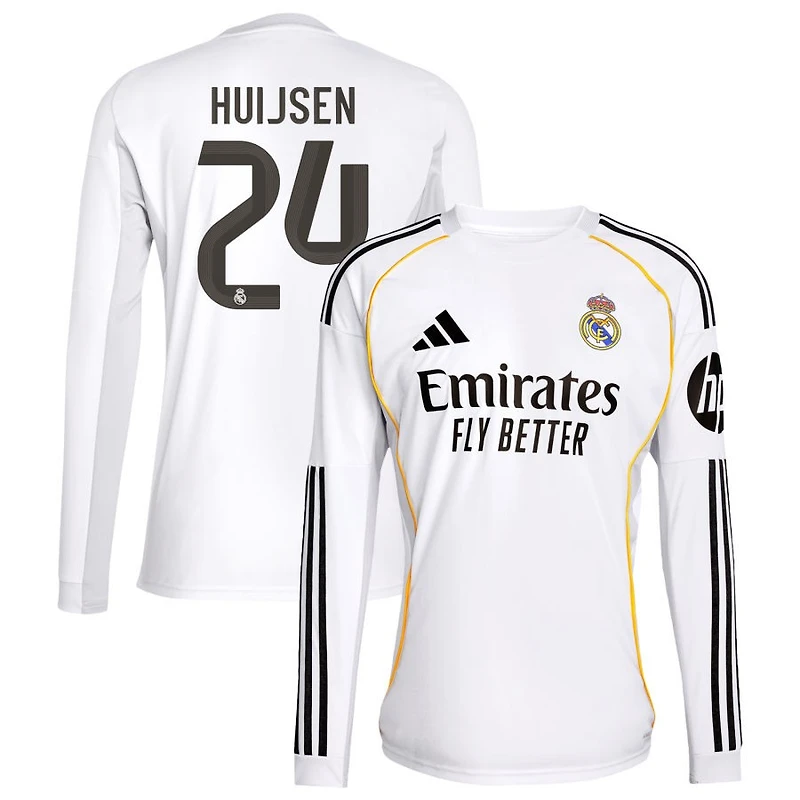 Dean Huijsen Men's adidas White Real Madrid 2025/26 Home Replica Long Sleeve Custom Jersey