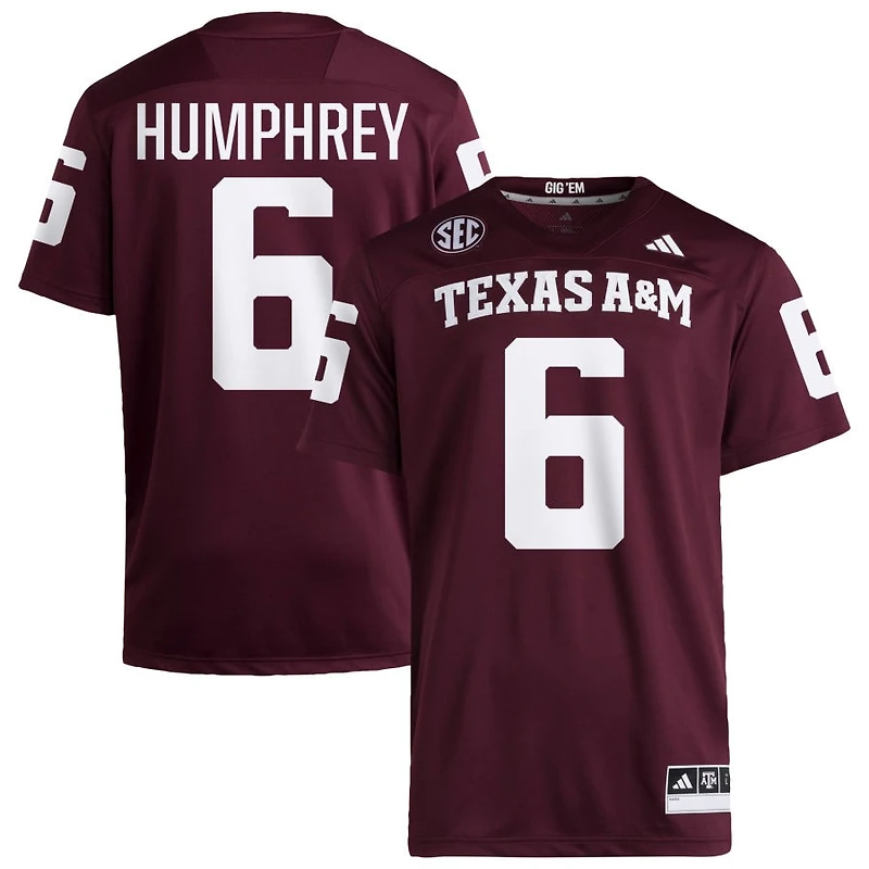 Julian Humphrey Men's adidas  Maroon Texas A&M Aggies NIL Pick-A-Player Home Premier Football Jersey