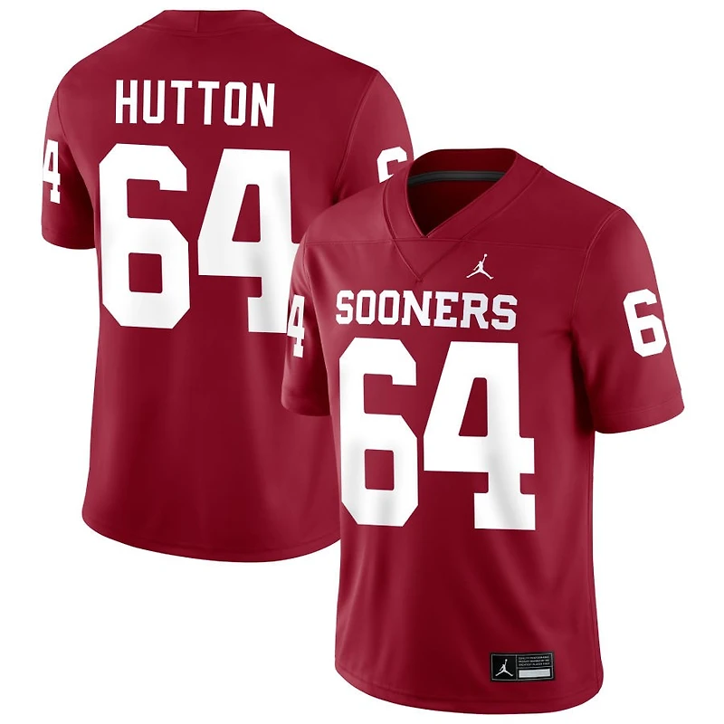Sean Hutton Men's Jordan Brand Crimson Oklahoma Sooners NIL Pick-A-Player Football Replica Jersey