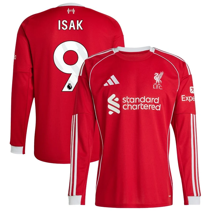 Alexander Isak Men's adidas Red Liverpool 2025/26 Home Custom Replica Long Sleeve Jersey