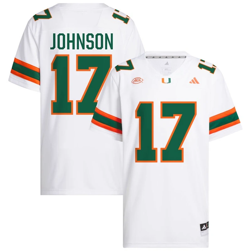 Tony Johnson Men's adidas White Miami Hurricanes NIL Pick-A-Player White Premier Football Jersey