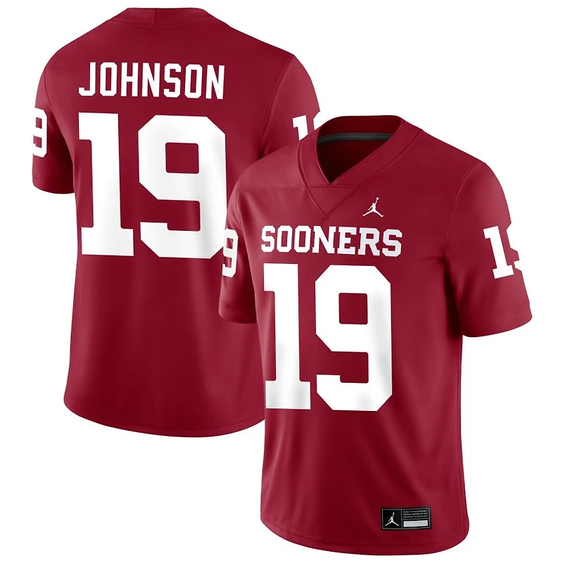 Jacobe Johnson Men's Jordan Brand Crimson Oklahoma Sooners NIL Pick-A-Player Football Replica Jersey