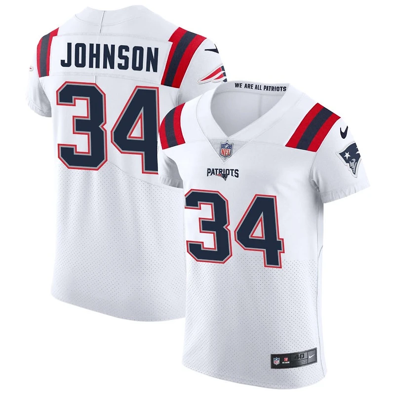 D'Ernest Johnson Men's Nike White New England Patriots Vapor Elite Custom Jersey