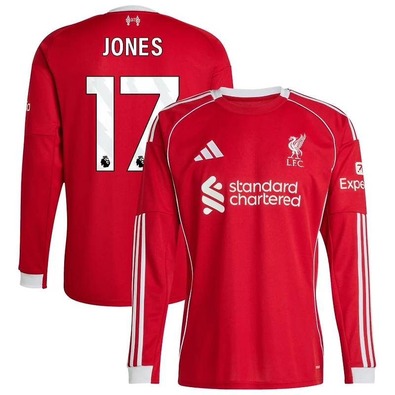 Curtis Jones Men's adidas Red Liverpool 2025/26 Home Custom Replica Long Sleeve Jersey