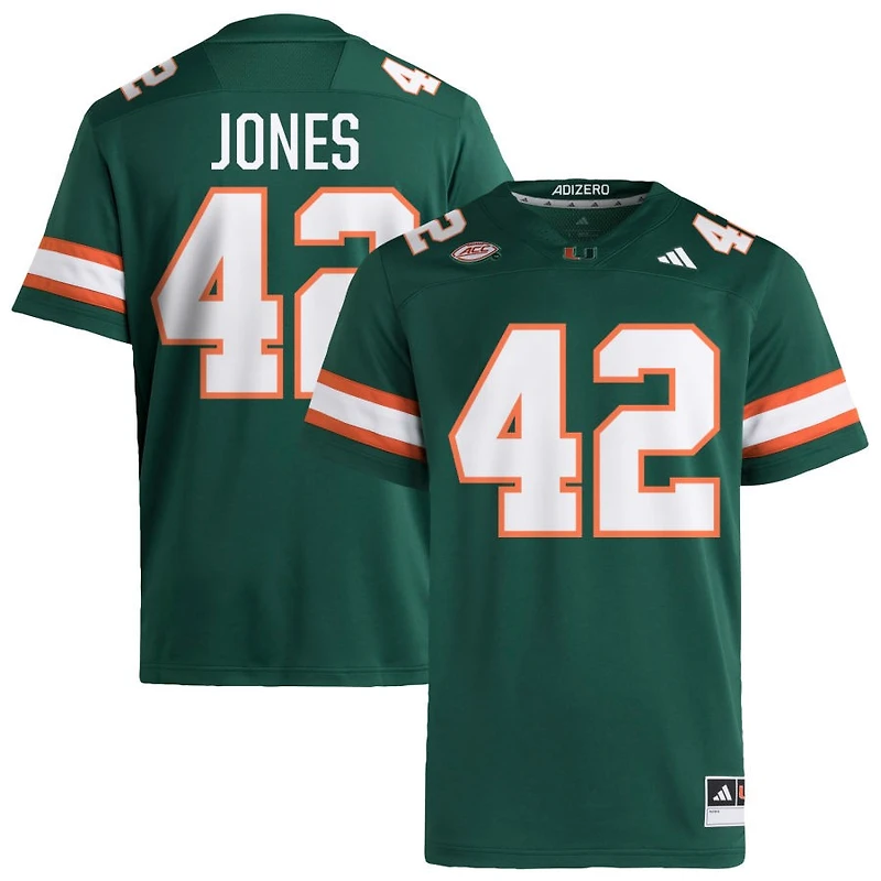 Artavius Jones Men's adidas  Green Miami Hurricanes NIL Pick-A-Player Alternate Premier Football Jersey