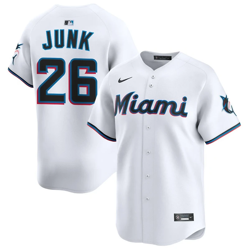 Janson Junk Youth Nike  White Miami Marlins Home Custom Limited Jersey