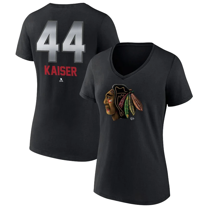 Women's Black Chicago Blackhawks Personalized Midnight Mascot Logo V-Neck T-Shirt