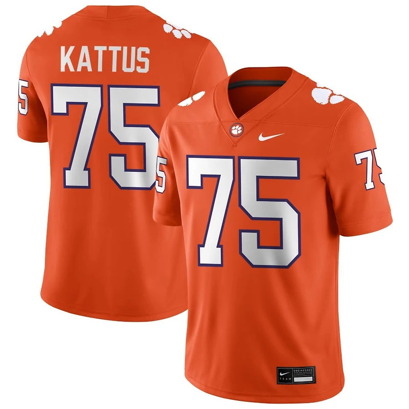 Tucker Kattus Men's Nike Orange Clemson Tigers NIL Pick-A-Player Game Jersey