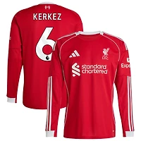 Milos Kerkez Men's adidas  Red Liverpool 2025/26 Home Custom Replica Long Sleeve Jersey