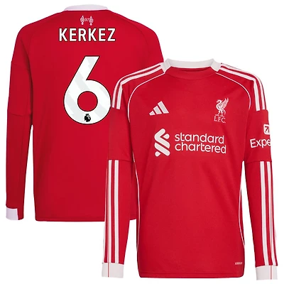 Milos Kerkez Youth adidas  Red Liverpool 2025/26 Home Custom Replica Long Sleeve Jersey