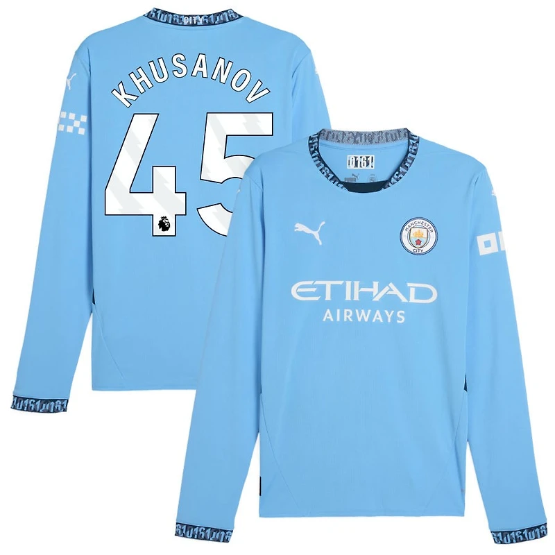 Abdukodir Khusanov Men's Puma Light Blue Manchester City 2024/25 Home Replica Long Sleeve Custom Jersey