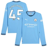 Abdukodir Khusanov Men's Puma Light Blue Manchester City 2024/25 Home Replica Long Sleeve Custom Jersey