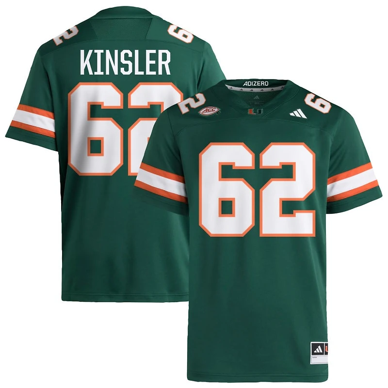 Tommy Kinsler Men's adidas  Green Miami Hurricanes NIL Pick-A-Player Alternate Premier Football Jersey