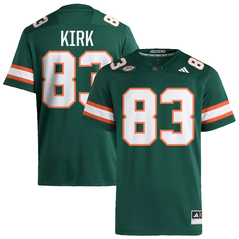 Shemar Kirk Men's adidas Green Miami Hurricanes NIL Pick-A-Player Alternate Premier Football Jersey