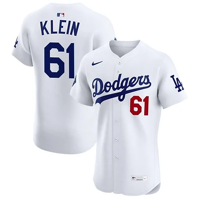 Will Klein Men's Nike White Los Angeles Dodgers Home Elite Sponsor Patch Custom Jersey