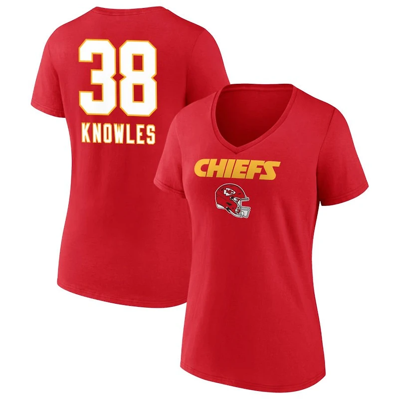 Women's Red Kansas City Chiefs Personalized Name & Number Team Wordmark V-Neck T-Shirt