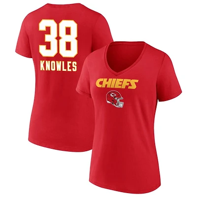 Women's Red Kansas City Chiefs Personalized Name & Number Team Wordmark V-Neck T-Shirt