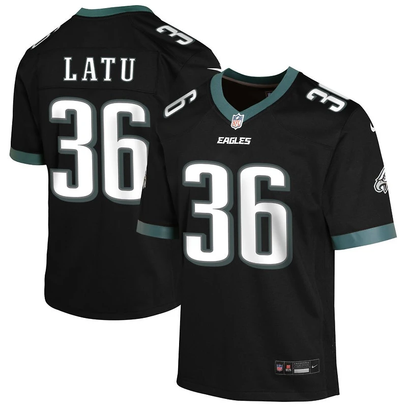 Cameron Latu Youth Nike Black Philadelphia Eagles Alternate Custom Game Jersey