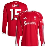 Giovanni Leoni Men's adidas  Red Liverpool 2025/26 Home Custom Replica Long Sleeve Jersey