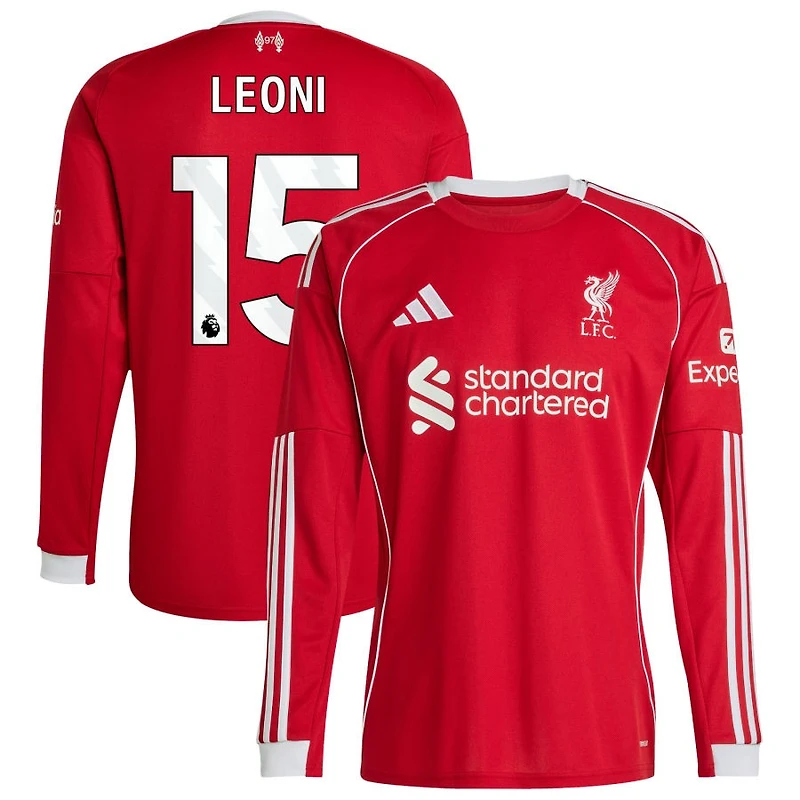 Giovanni Leoni Men's adidas Red Liverpool 2025/26 Home Custom Replica Long Sleeve Jersey