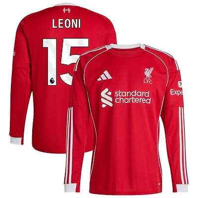 Giovanni Leoni Men's adidas Red Liverpool 2025/26 Home Custom Replica Long Sleeve Jersey