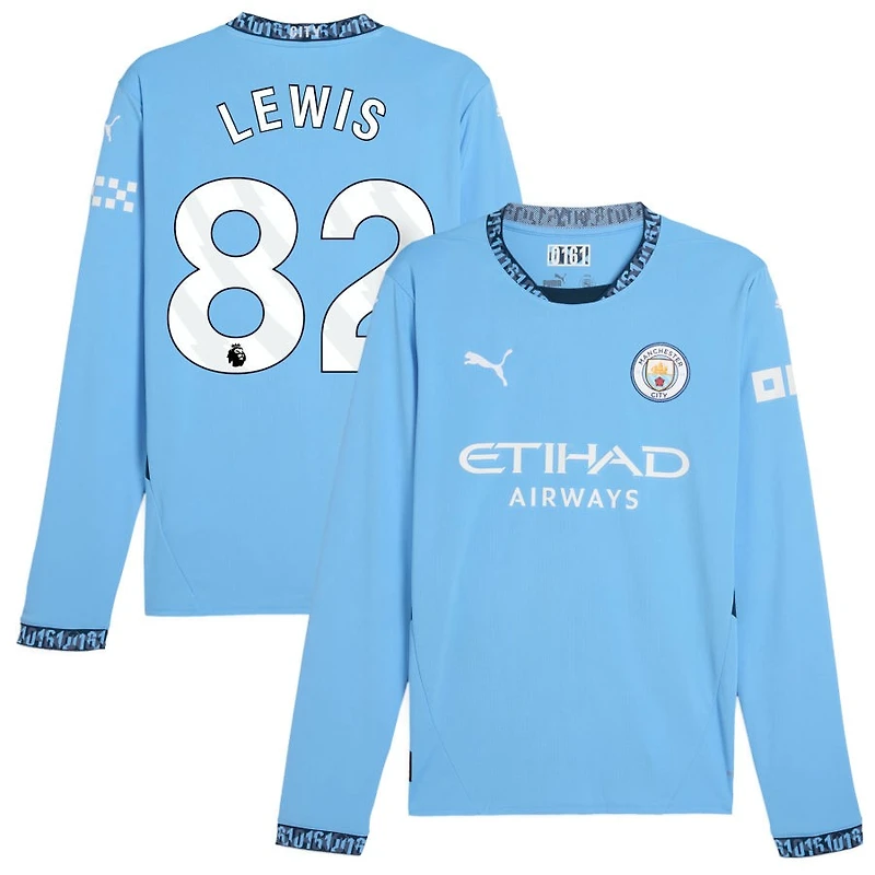 Rico Lewis Men's Puma Light Blue Manchester City 2024/25 Home Replica Long Sleeve Custom Jersey